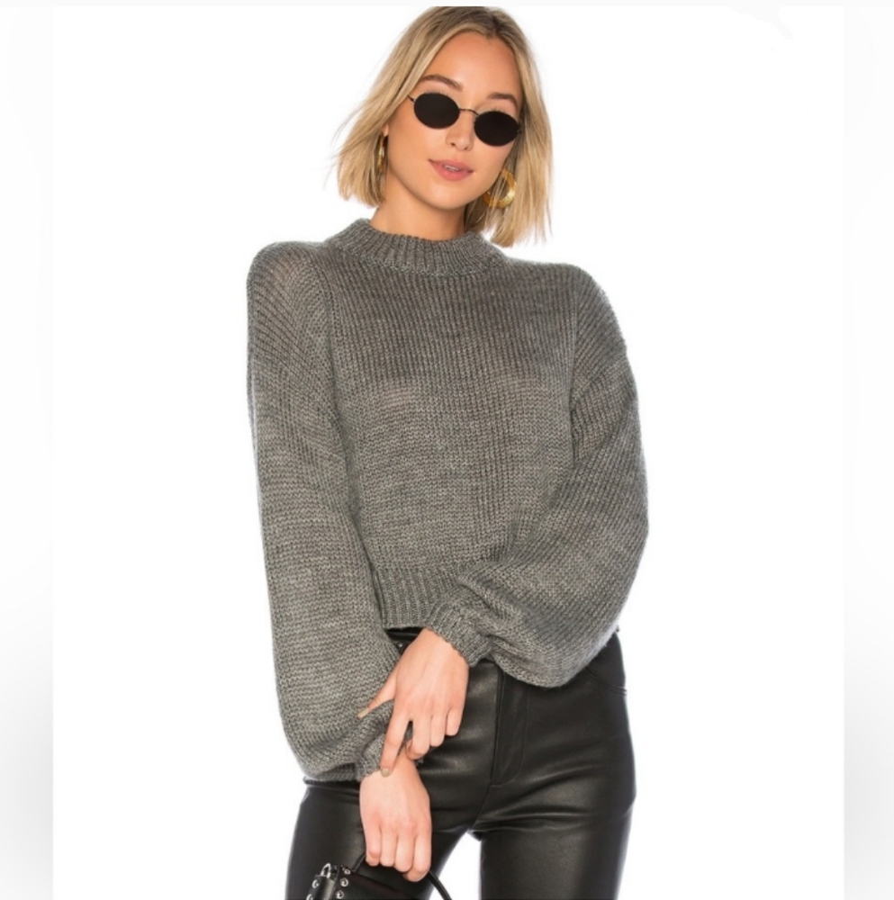 Lovers + Friends Oversized Balloon Sleeves Gray Wool Blend Sweater